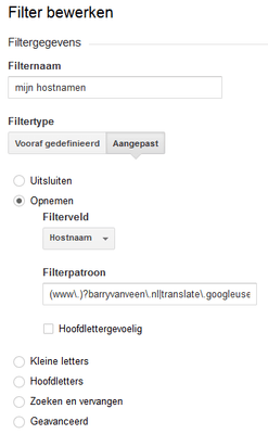 Google Analytics filter op hostnamen
